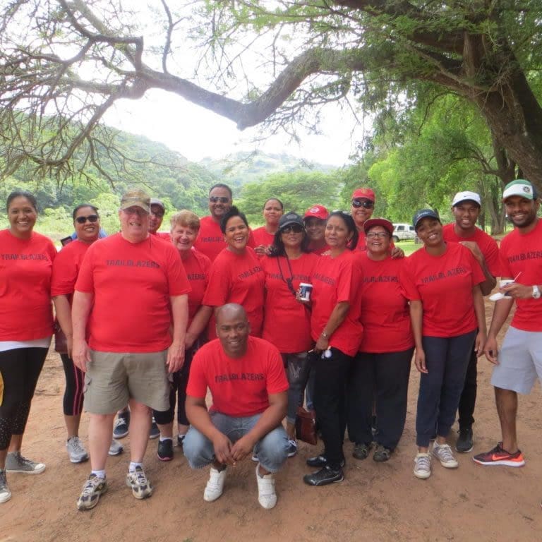 Group of people in red shirts